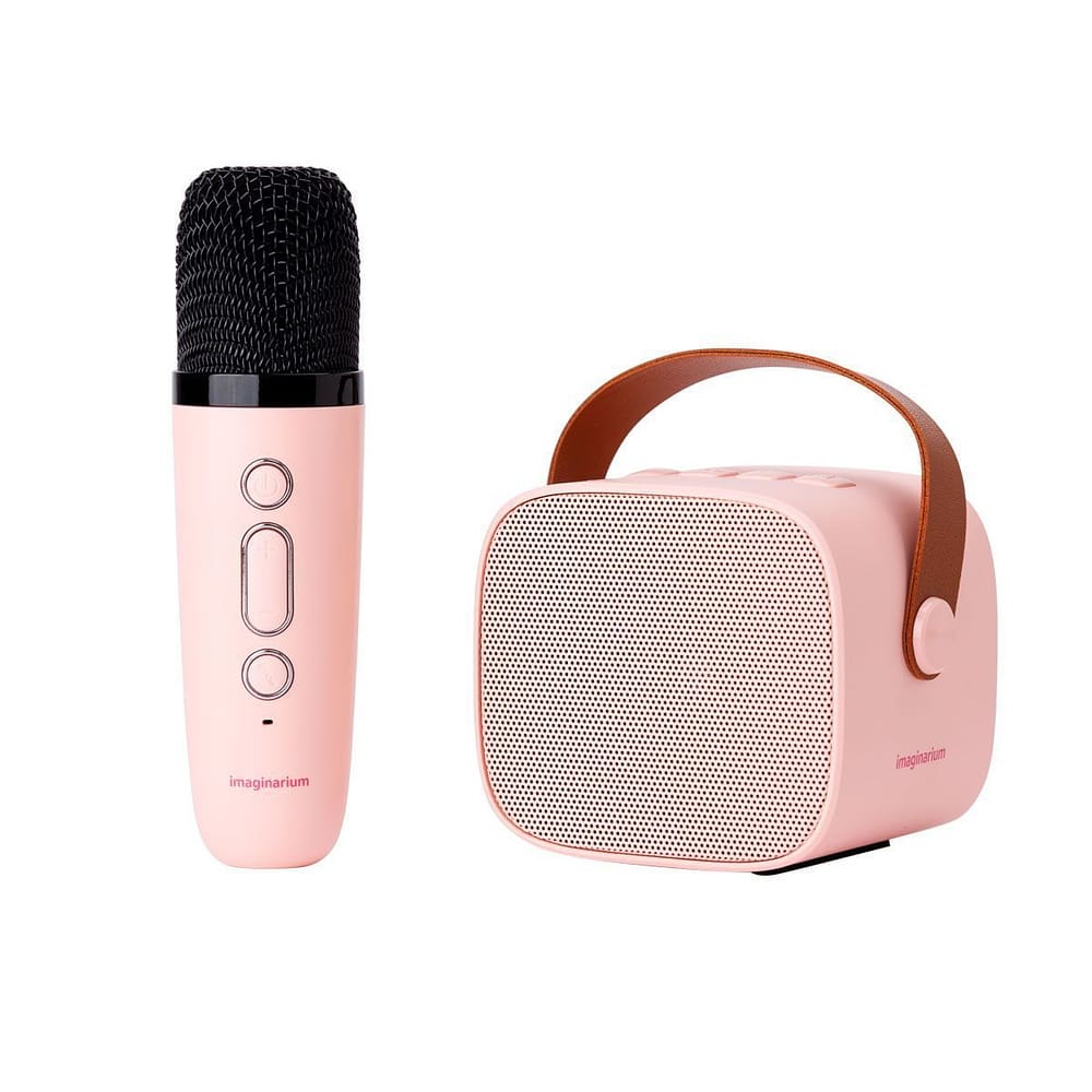 Mini karaoke e microfone rosa
