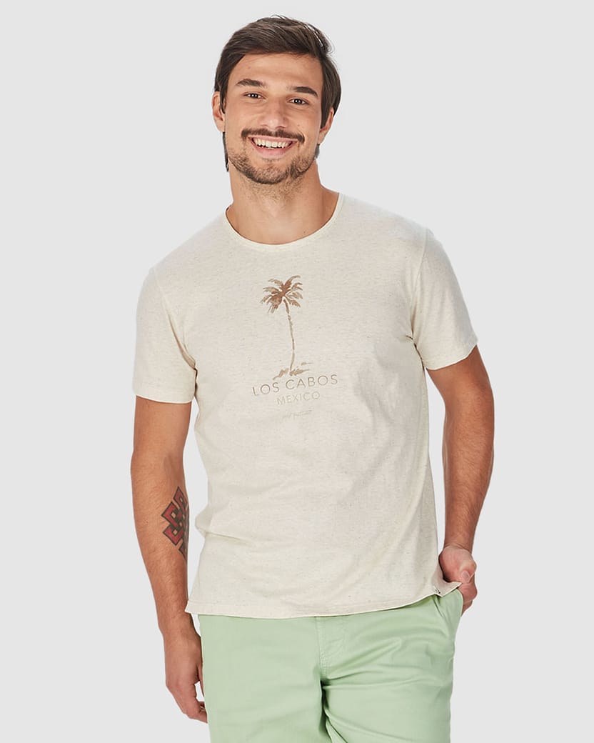 Camiseta Masculina Gola Redonda Los Cabos Mexico Em Malha Linho