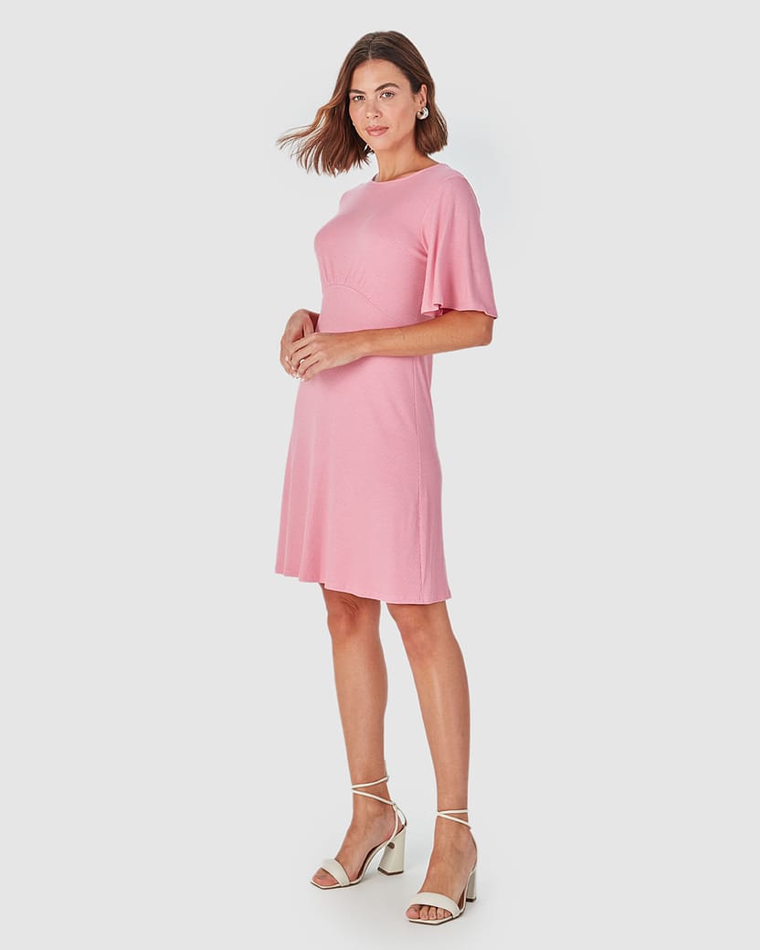 Vestido Evasê Feminino Em Malha Canelada De Viscose