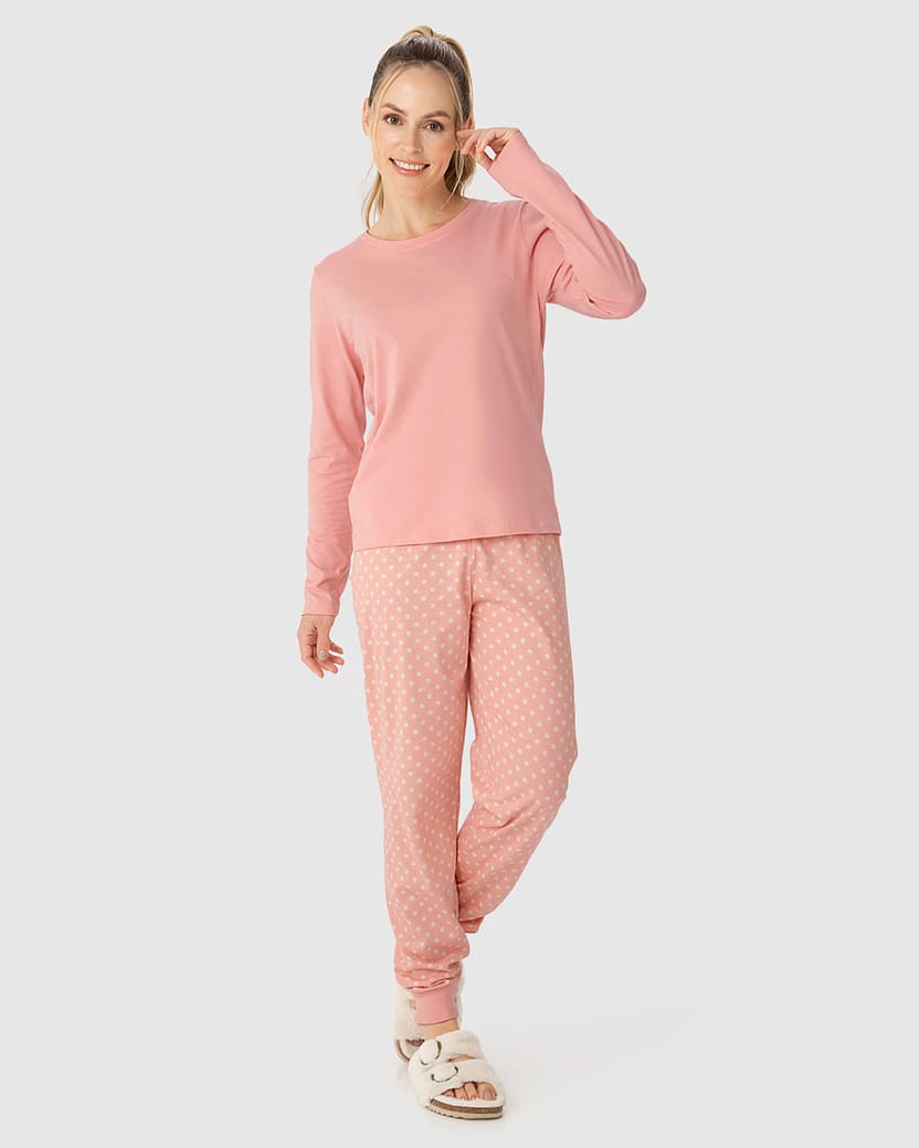 Pijama Feminino Calça Estampa Poá Em Algodão
