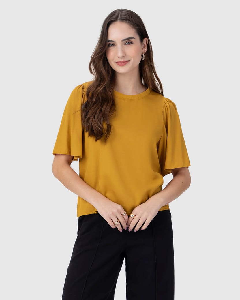 Blusa Feminina Manga Longa Godê Em Viscose Sarjada