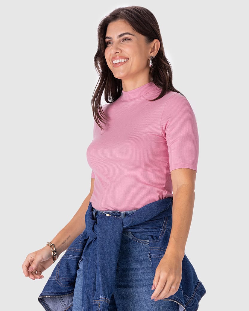 Blusa Básica Feminina Canelado De Viscose