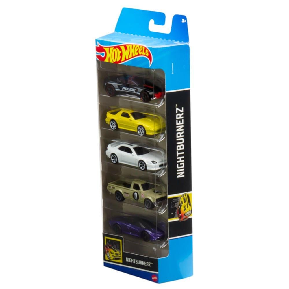 Hot Wheels Basics Pack com 5 Carros Nightburnerz - Mattel