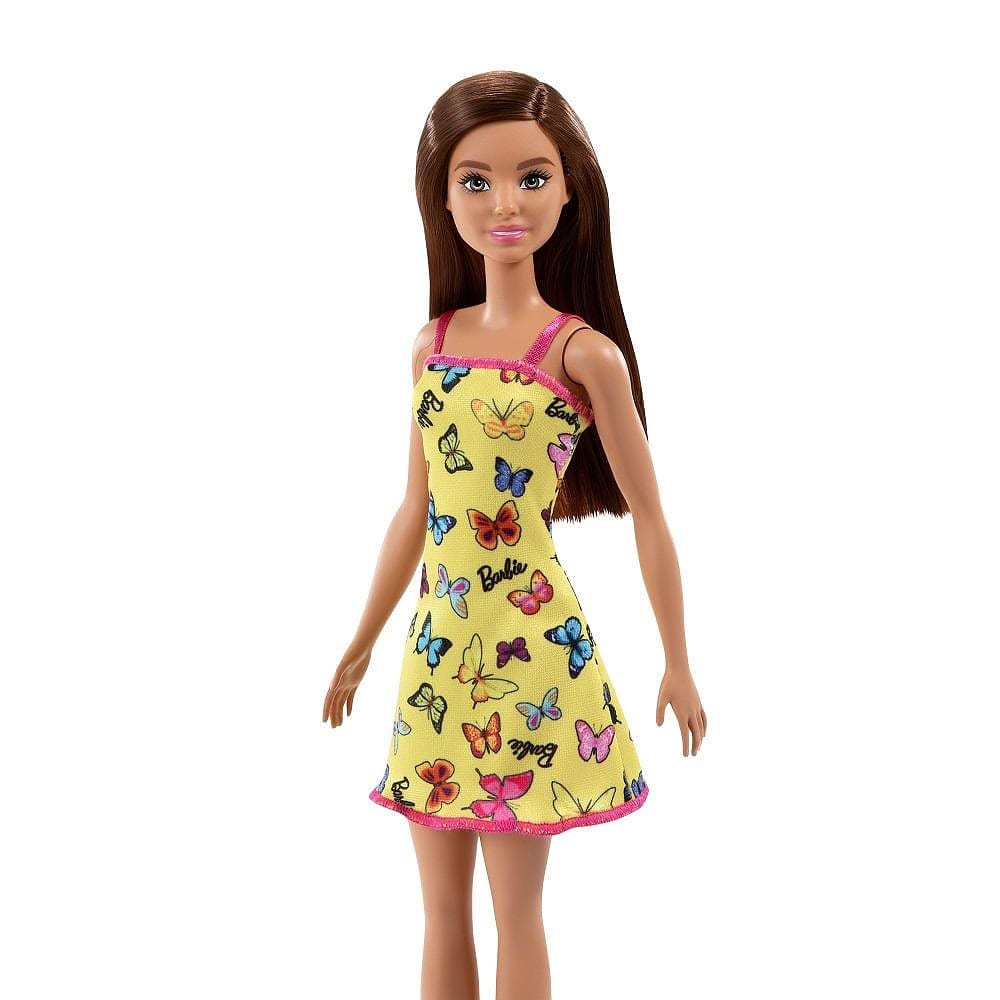 Boneca Barbie Básica Vestido Amarelo de Borboletas - Mattel