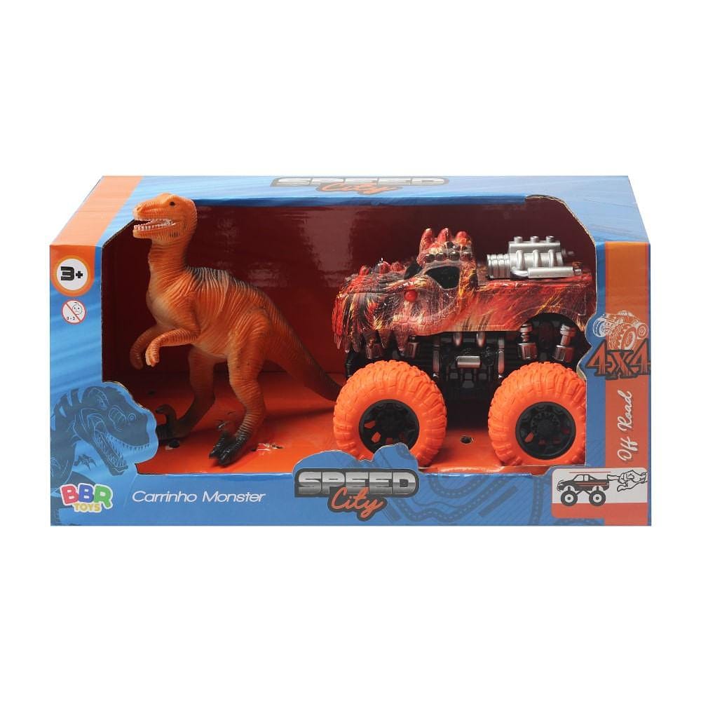 Carrinho Monster Truck Fricção com Velociraptor - BBR Toys
