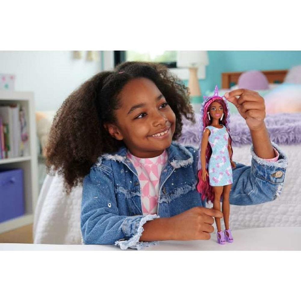 Barbie Totally Hair Vestido Roxo e Cabelo Neon - Mattel