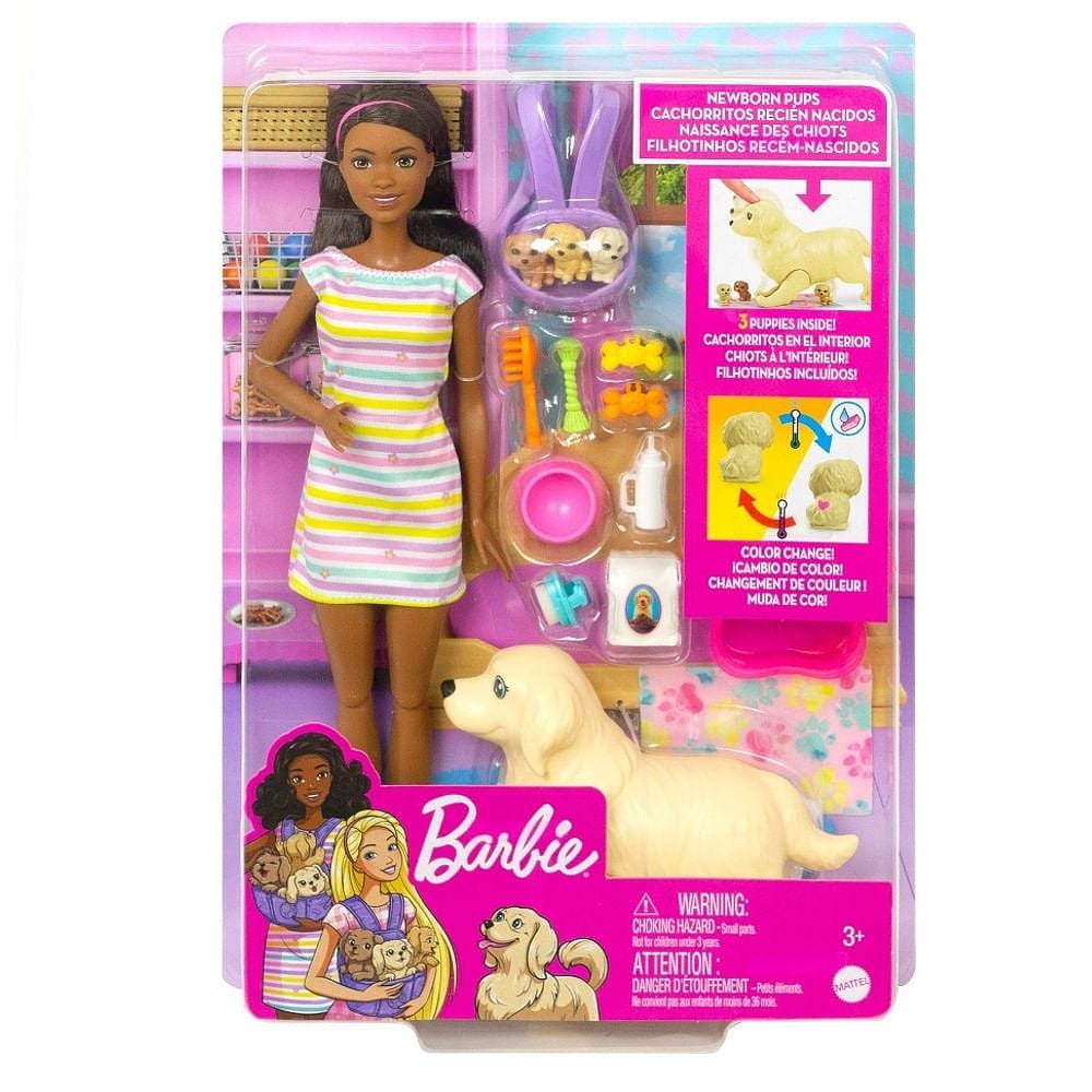 Barbie Conjunto Cachorrinhos Recém-Nascidos Negra - Mattel