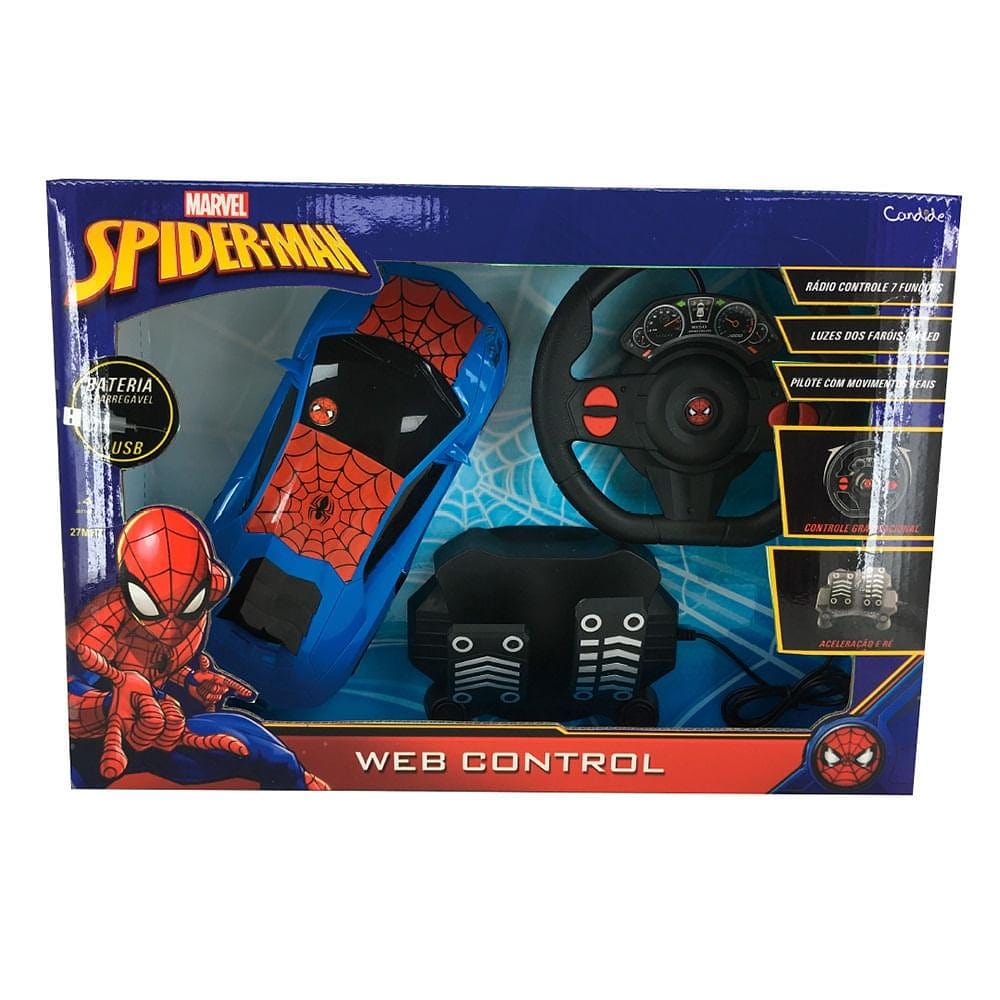 Carro Controle Remoto 7 Funções Spider Man Bat Rec - Candide