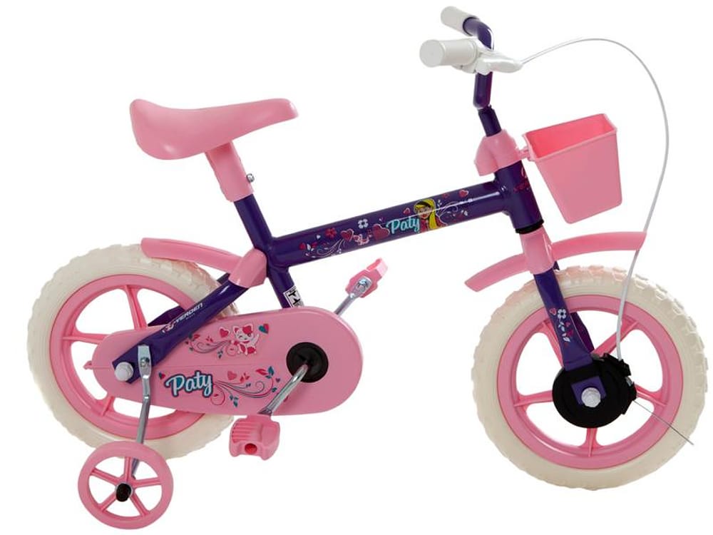 Bicicleta Infantil Aro 12 Verden Paty - Rosa e Lilás com Rodinhas e Cesta