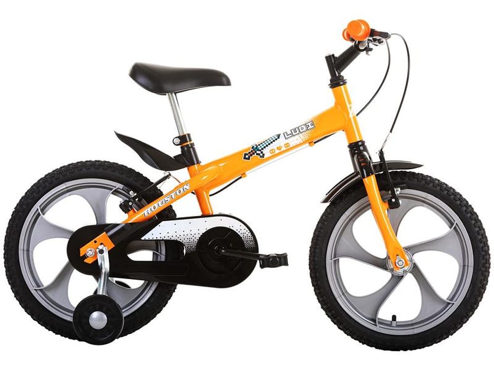 Bicicleta Infantil Aro 16 Houston Ludi - Laranja com Rodinhas Freio V-Brake