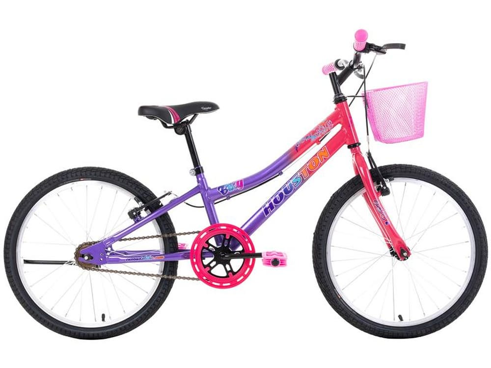 Bicicleta Infantil Aro 20 Houston Bixy - Rosa Pérola e Roxo com Cestinha Freio V-Brake