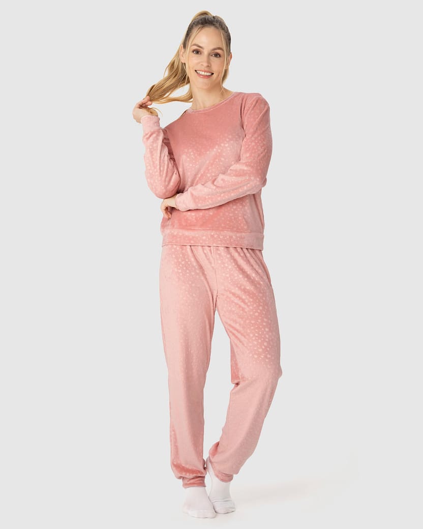 Pijama Feminino Blusão Em Malha Plush Texturizada