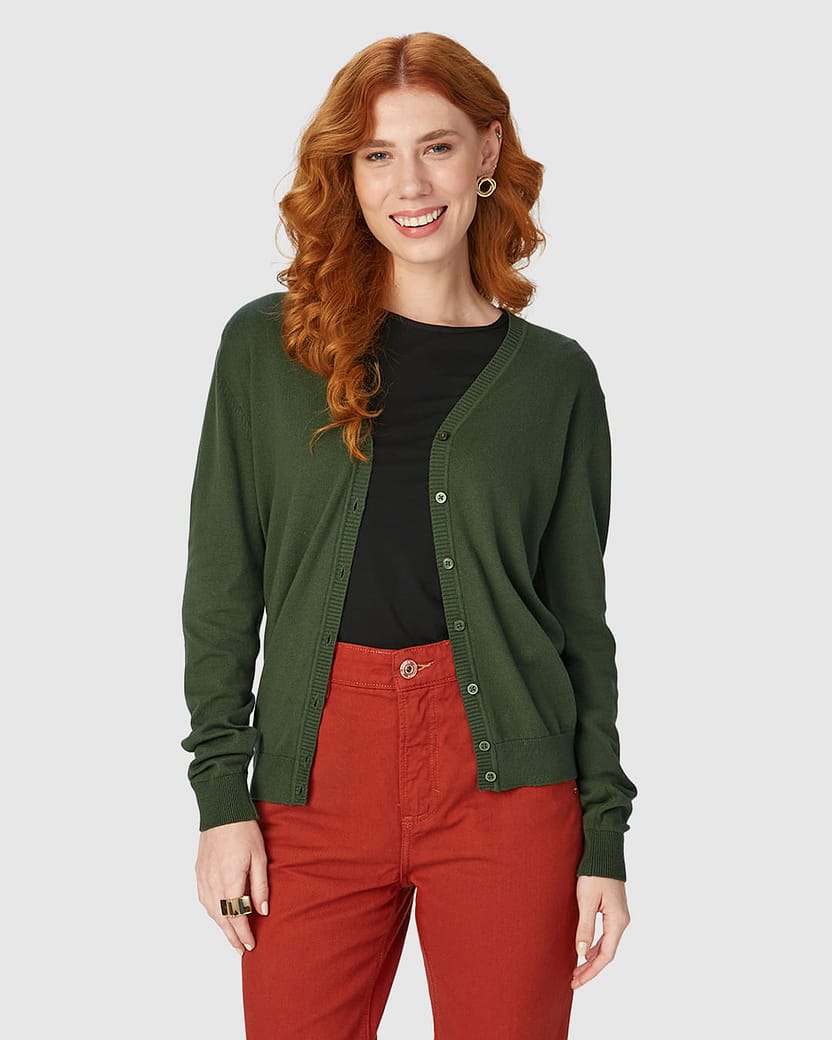 Cardigan Básico Feminino Decote V Em Tricô