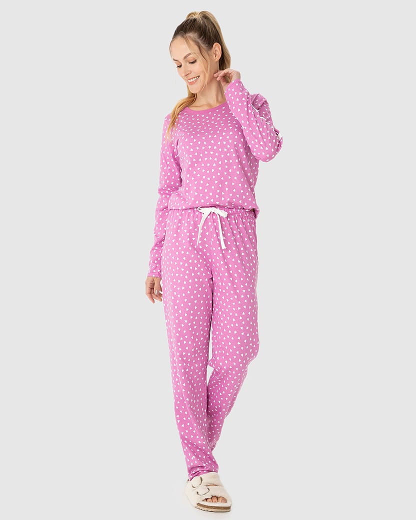 Pijama Feminino Estampa Corações Em Algodão