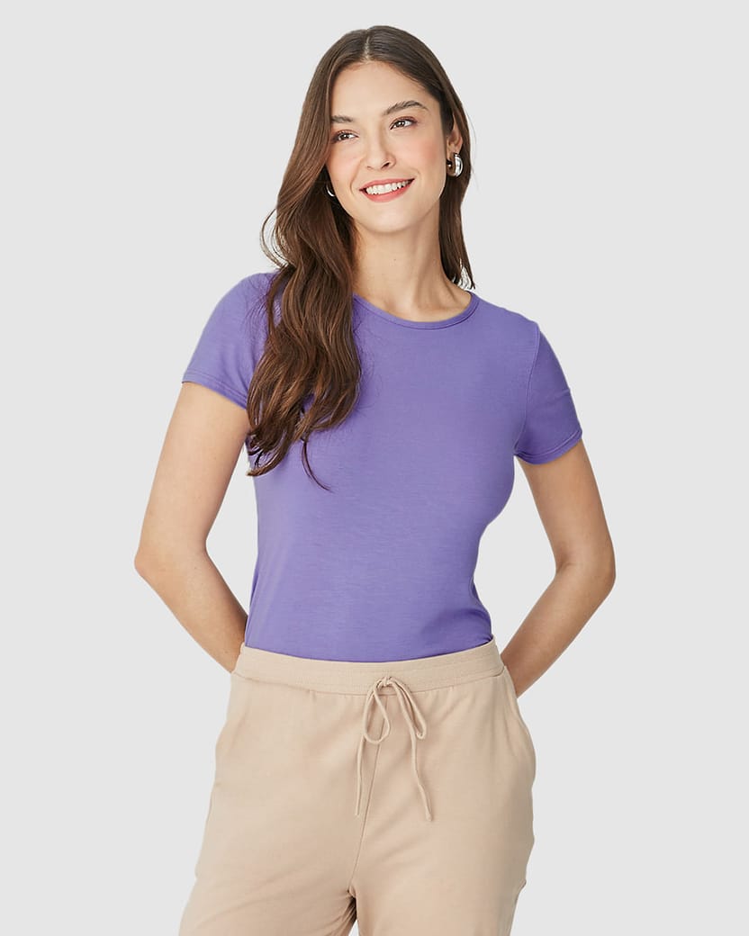 Blusa Básica Feminina Decote Redondo Em Viscose Stretch