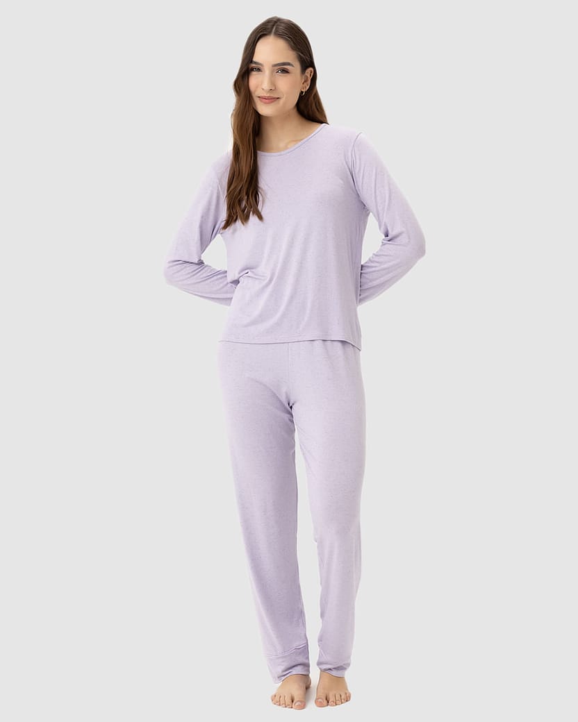 Pijama Feminino Blusa Manga Longa E Calça Em Malha Viscolinho Stretch