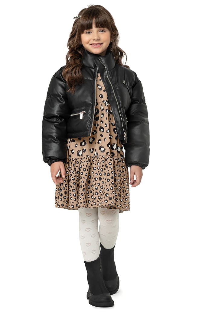 Jaqueta Menina Puffer Bolso Frontal - Carinhoso