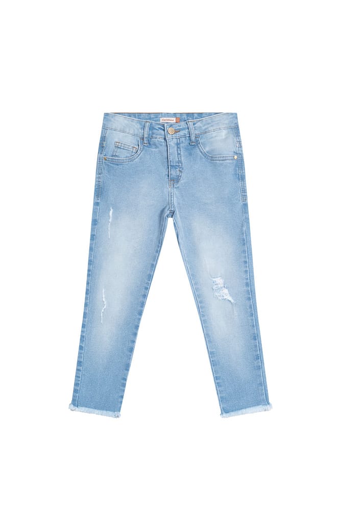 Calça Menina Skinny Cropped Em Jeans - Carinhoso