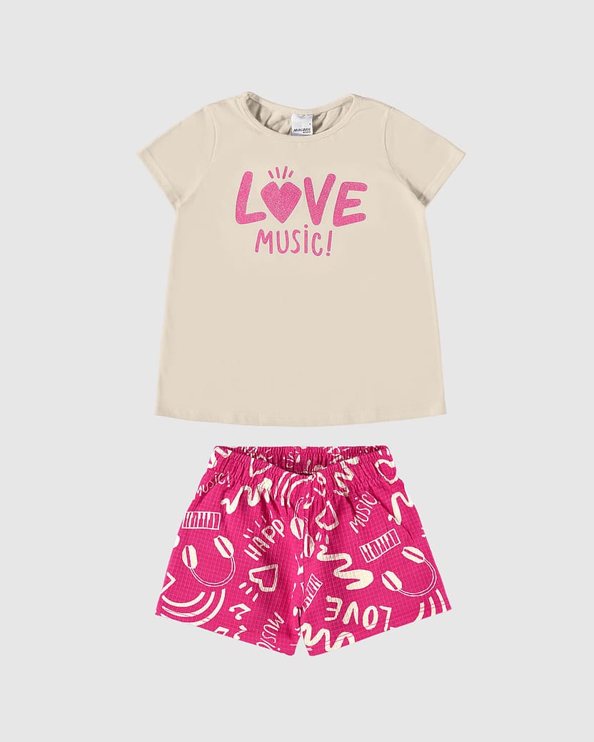 Conjunto Infantil Menina Love Music! Em Malha Algodão Malwee Kids