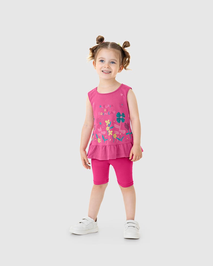 Conjunto Infantil Menina Regata Estampa + Glitter Em Algodão Malwee Kids