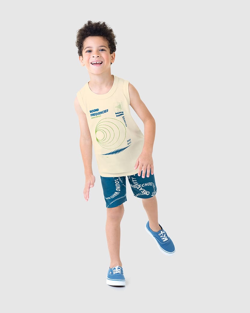 Conjunto Infantil Menino Bermuda Estampada Em Moletinho Malwee Kids