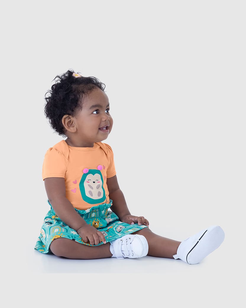 Conjunto Infantil Menina Body E Saia Em Algodão Malwee Kids