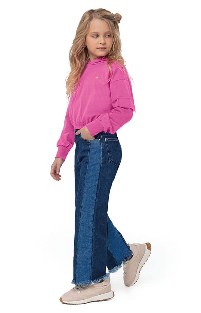 Conjunto Menina Wide Leg Com Recorte Em Jeans Carinhoso