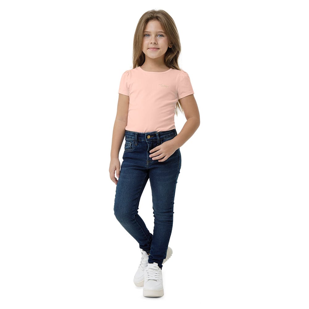 Calça Menina Skinny Cintura Média em Jenas Com Elastano - Carinhoso