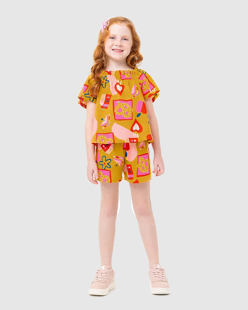 Conjunto Infantil Menina Estampado Em Malha Texturizada Malwee Kids