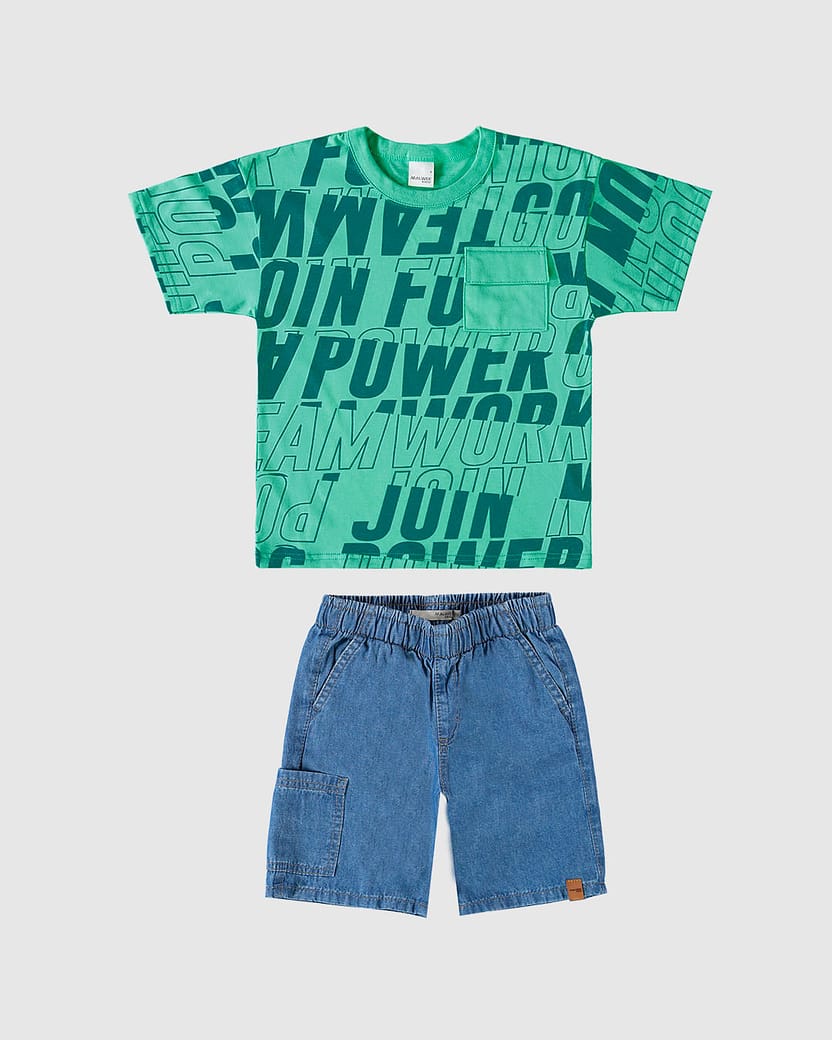 Conjunto Infantil Menino Bermuda Em Jeans Leve Malwee Kids