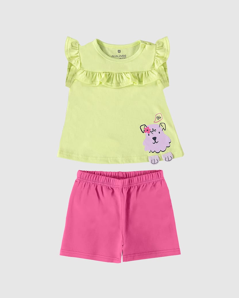 Conjunto Infantil Menina Blusa Babados Em Algodão Malwee Kids