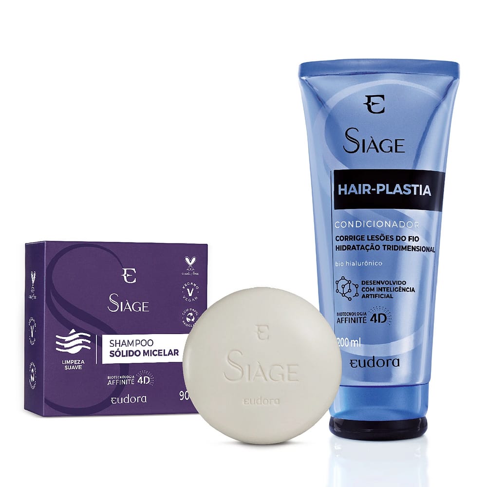 Eudora Kit Siàge: Shampoo Sólido Micelar + Condicionador Hair-Plastia