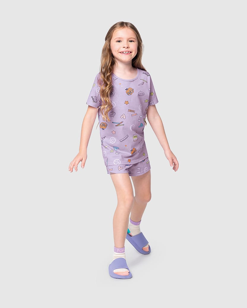 Pijama Infantil Menina Curto Estampado Em Algodão Malwee Kids
