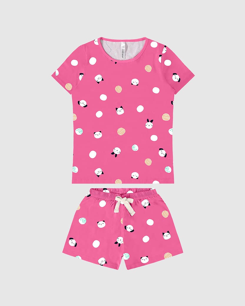 Pijama Infantil Menina Curto Estampado Em Algodão Malwee Kids