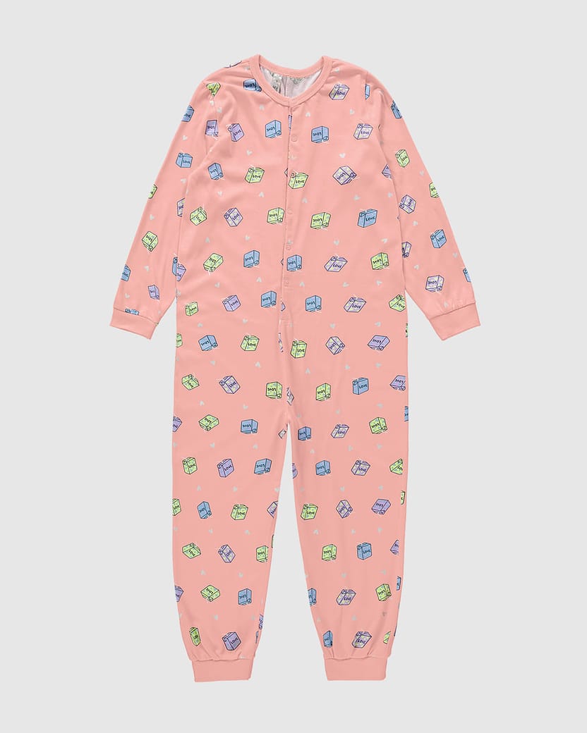 Pijama Macacão Infantil Unissex Estampado Em Algodão Malwee Kids