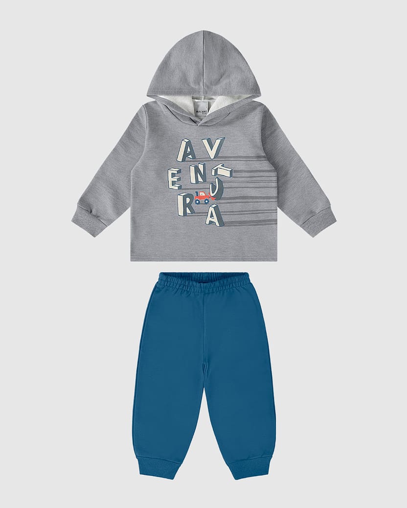 Conjunto Infantil Menino Blusão Estampado Com Capuz Malwee Kids