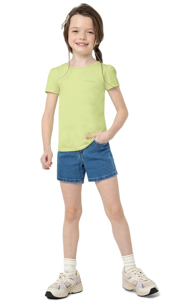 Shorts Menina Leves Puídos Em Jeans Com Elastano - Carinhoso
