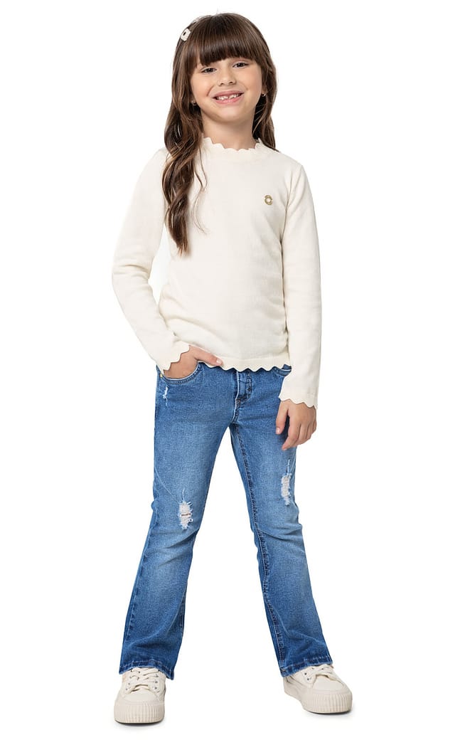 Calça Menina Flare Em Jeans Com Elastano - Carinhoso