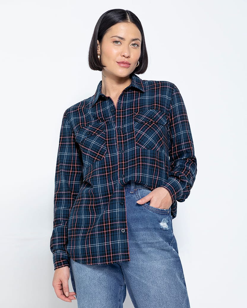 Camisa Feminina Ampla Em Flanelado Xadrez - ENFIM