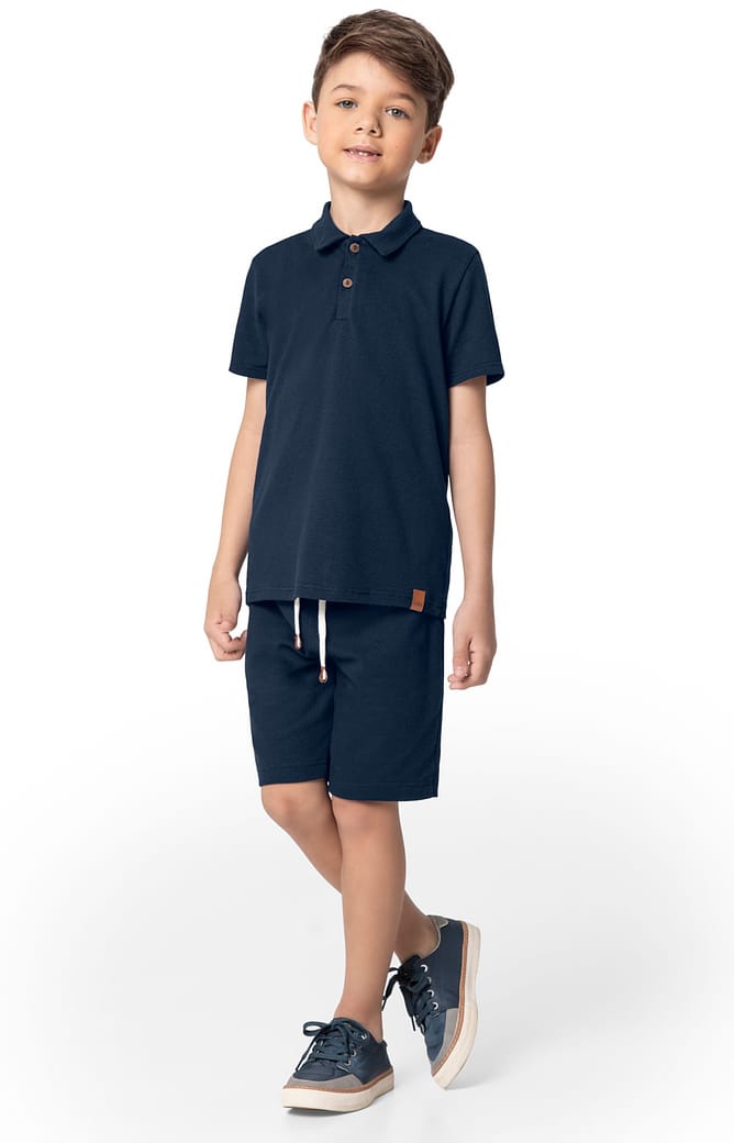 Conjunto Menino Camisa Polo E Bermuda Em Malha Texturizada - Carinhoso