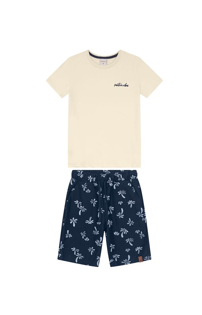 Conjunto Menino Bermuda Estampada Em Moletom Sarjado - Carinhoso