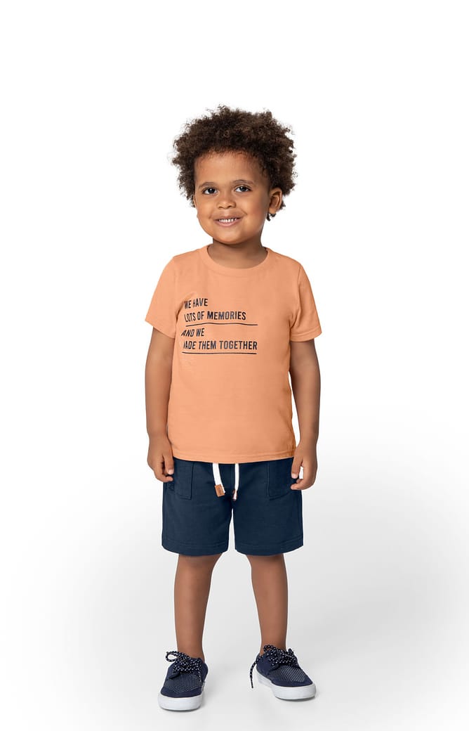 Conjunto Menino Camiseta Estampa Relevo Em Algodão - Carinhoso