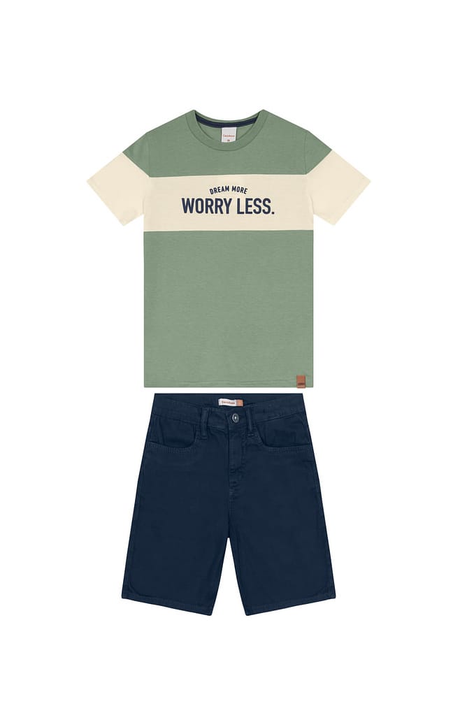 Conjunto Menino Camiseta Worry Less Em Algodão - Carinhoso