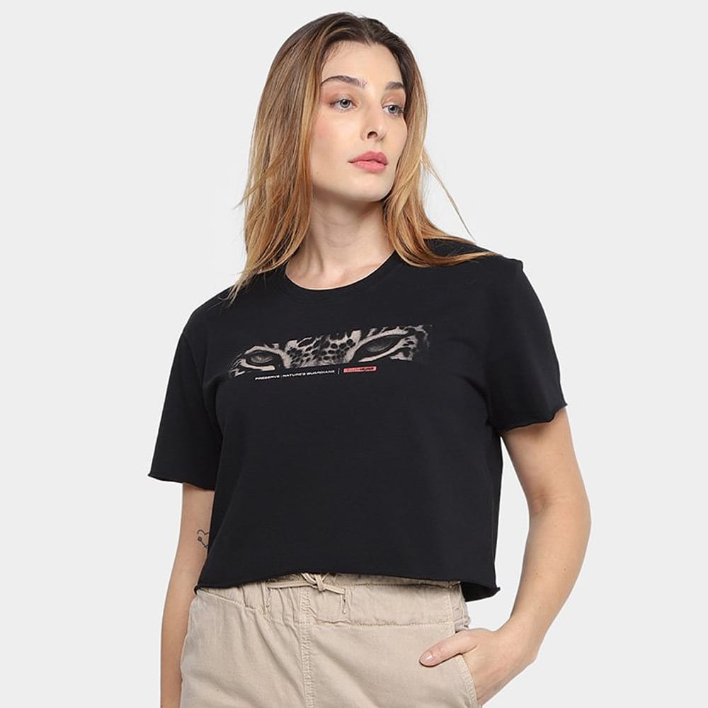 Camiseta Cropped Ellus Oncafari Eyes Boxy Feminina