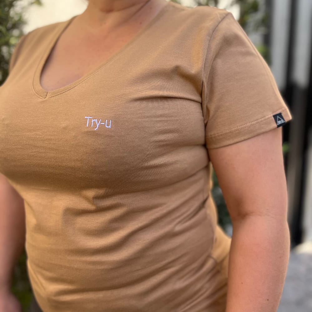 Camiseta TShirt feminina Básica Decote V Marron