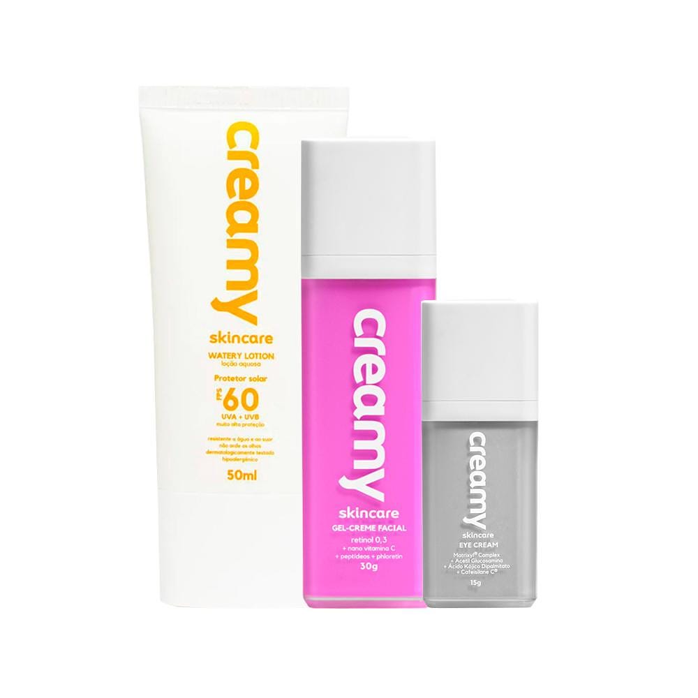 Kit Facial Creamy - Eye Cream 15 g + Gel Creme Retinol 30 g + Watery Lotion Protetor Solar Fps60 50 ml