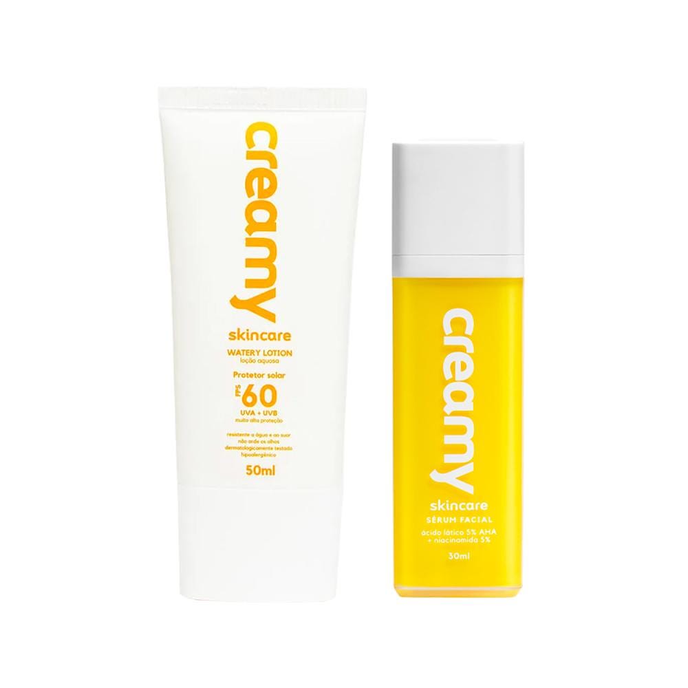 Kit Facial Creamy - Watery Lotion Protetor Solar Fps60 50 ml + Sérum Facial Ácido Lático 30 ml