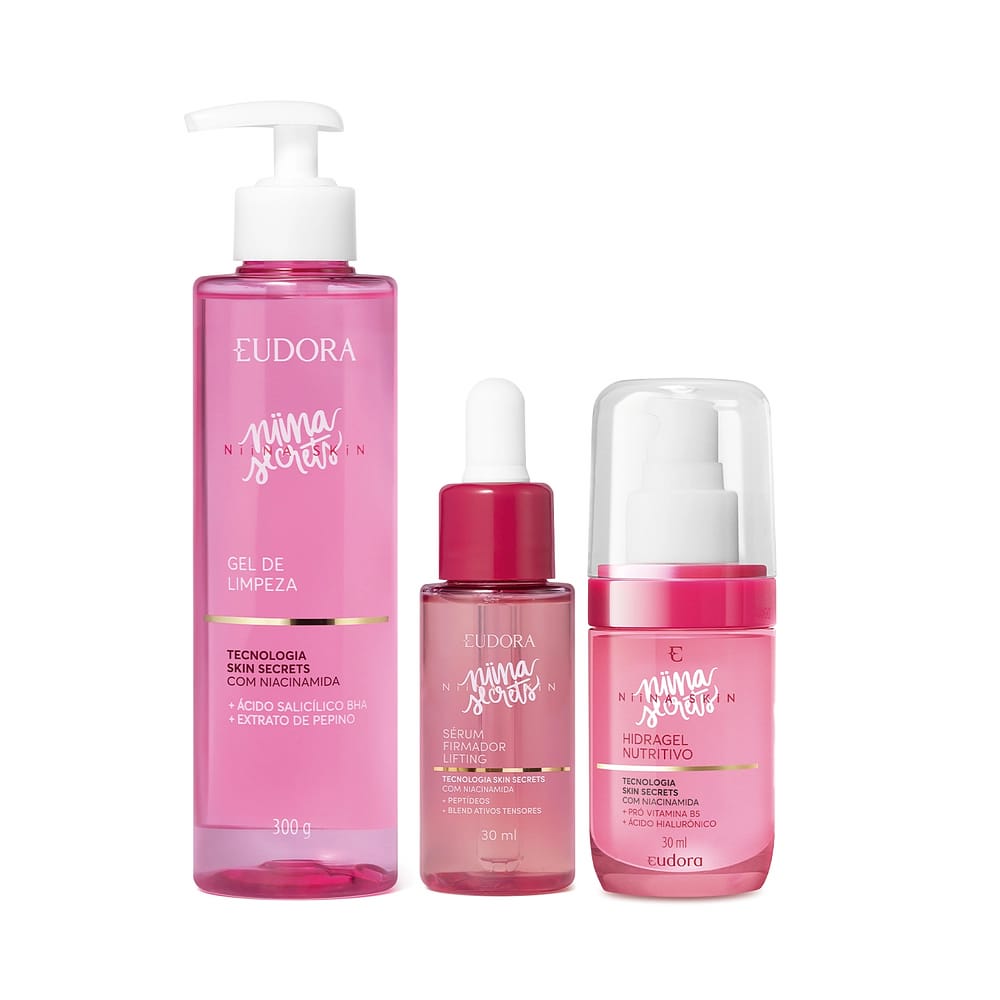 Combo Niina Secrets Skin: Gel de Limpeza 300g + Sérum Firmador Lifting 30ml + Hidragel Nutritivo 30ml