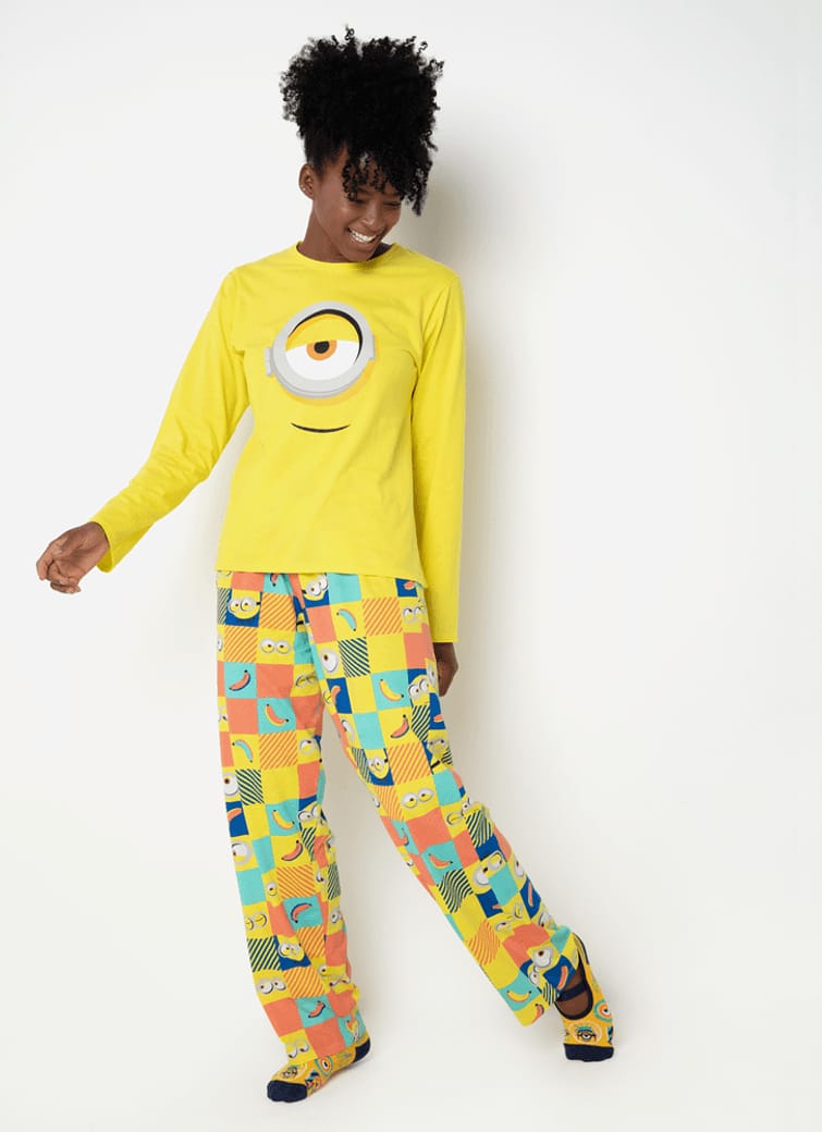 Pijama Manga Longa Algodão Adulto Unissex Minions