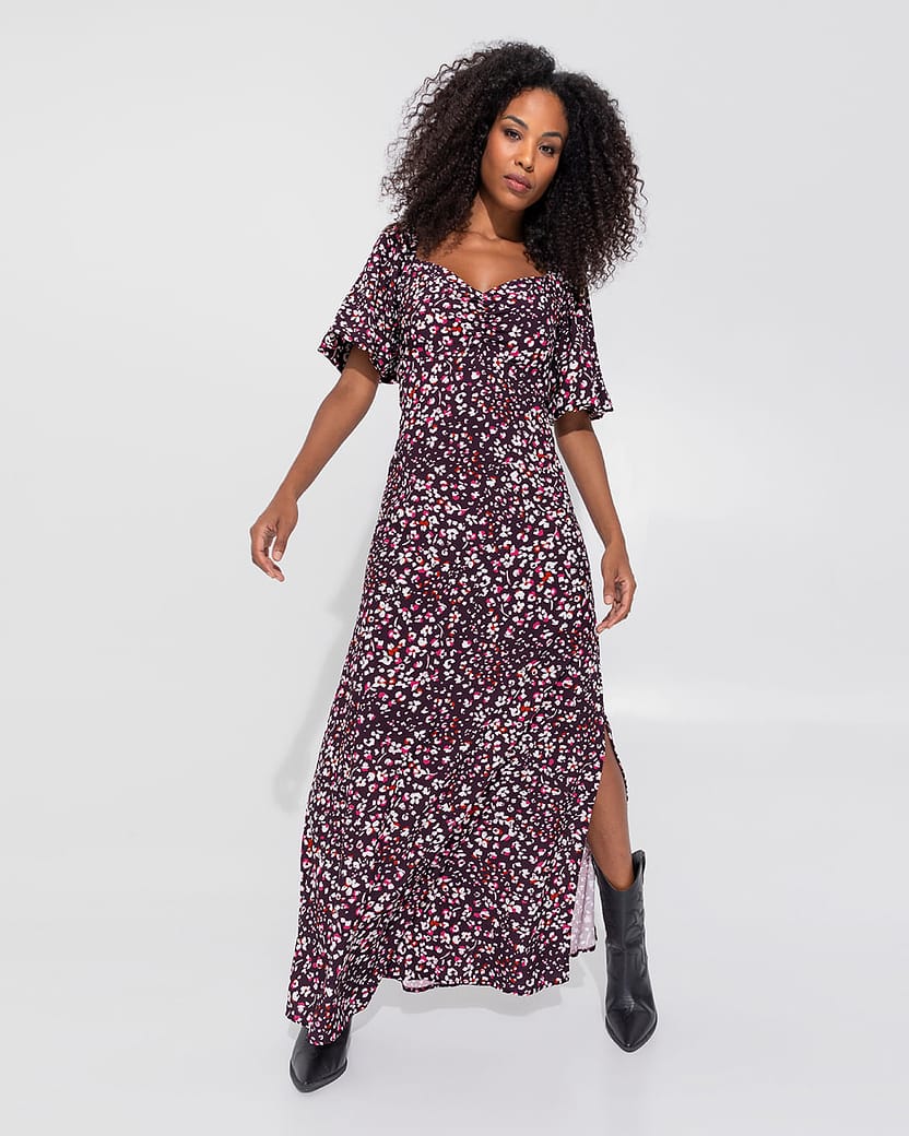 Vestido Longo Feminino Floral Manga Balonê Em Viscose - ENFIM